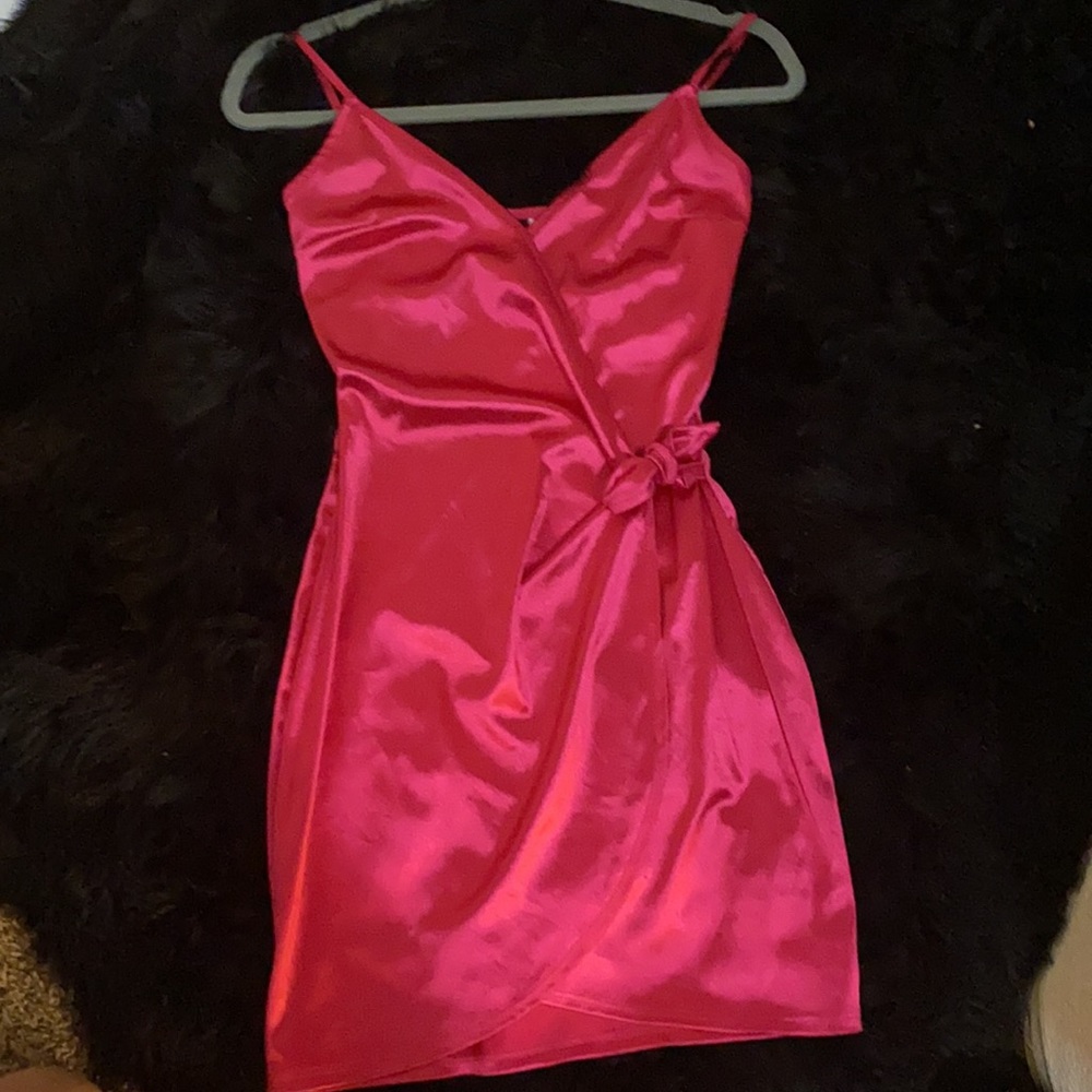 Pink satin mini dress